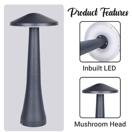 GIGAWATTS Mushroom 20 Outdoor Garden Light – 12W Integrated Light 101% Rust & Waterproof Die-Casting Aluminum, Polycarbonate Grey Exterior Fixture Lamp for Garden, Boundary, Street & Home Entrance - Image 2