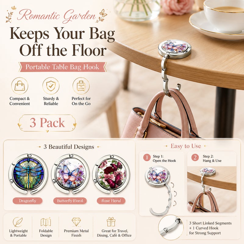 Foldable Purse Hook for Table, Portable Handbag Hanger Desk Bag Holder for Women, Compact Table Bag Hook for Office, Dining and Travel - Image 5