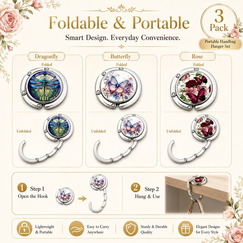 Foldable Purse Hook for Table, Portable Handbag Hanger Desk Bag Holder for Women, Compact Table Bag Hook for Office, Dining and Travel - Image 4