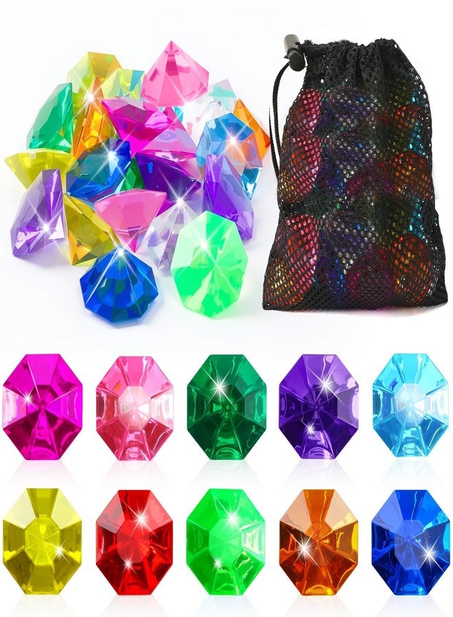 MARFOREVER 36 Pcs Lagre Dive Gem Pool Toys, Pirate Treasure Gems Colorful Fake Acrylic Diamond Underwater Gemstone with 1 Mesh Bag for Vase Filler Summer Swimming Water Beach Toys Party Favors - Image 1