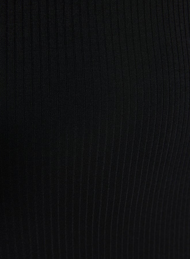trendyol Black Ribbed Deep Slit Detailed Fitted Midi Stretchy Knitted Dress - Image 5