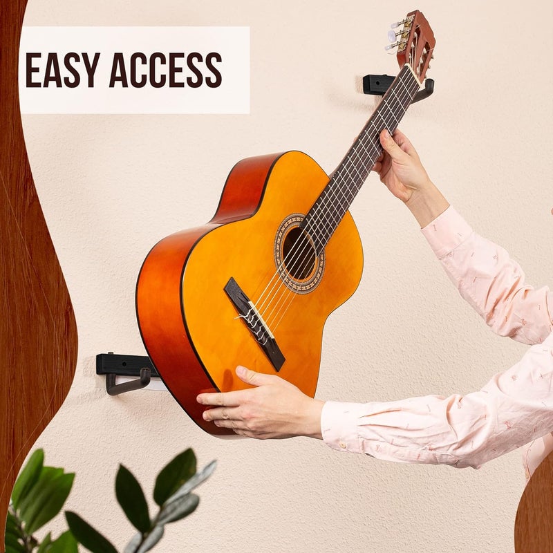 RawRock Guitar Hanger (2 Pack) Horizontal Tilt and Display Your Guitar, Ukulele, Bass, Electric Guitar, Banjo at a Slanted Angle Sideways - Hang for Easy Access (2 Pack Black) - Image 5