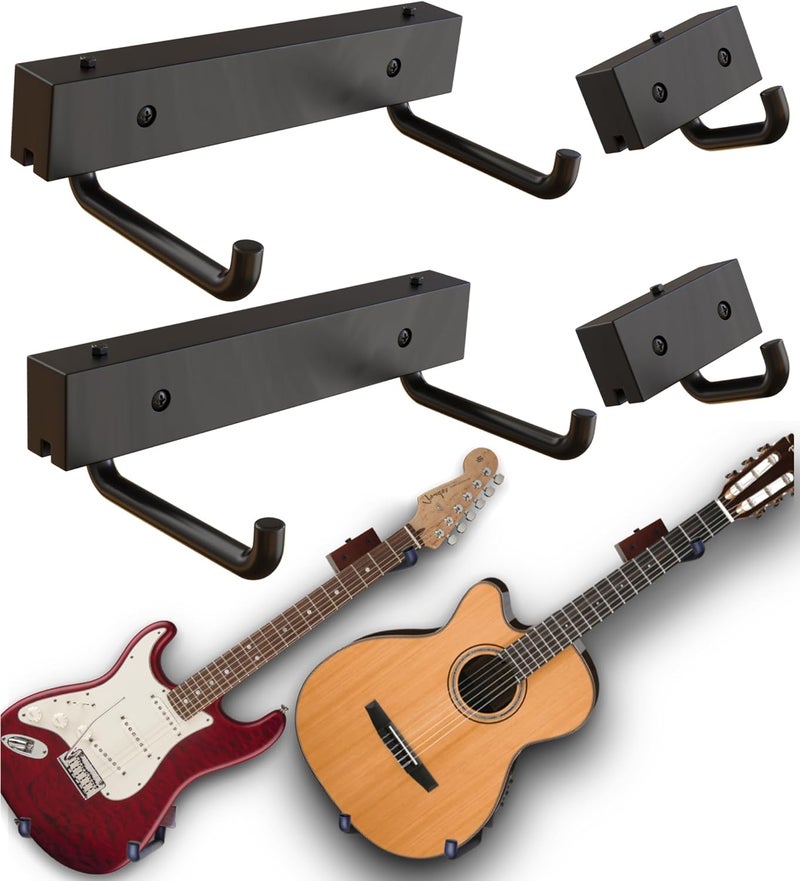 RawRock Guitar Hanger (2 Pack) Horizontal Tilt and Display Your Guitar, Ukulele, Bass, Electric Guitar, Banjo at a Slanted Angle Sideways - Hang for Easy Access (2 Pack Black) - Image 1
