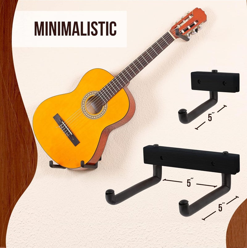 RawRock Guitar Hanger (2 Pack) Horizontal Tilt and Display Your Guitar, Ukulele, Bass, Electric Guitar, Banjo at a Slanted Angle Sideways - Hang for Easy Access (2 Pack Black) - Image 2
