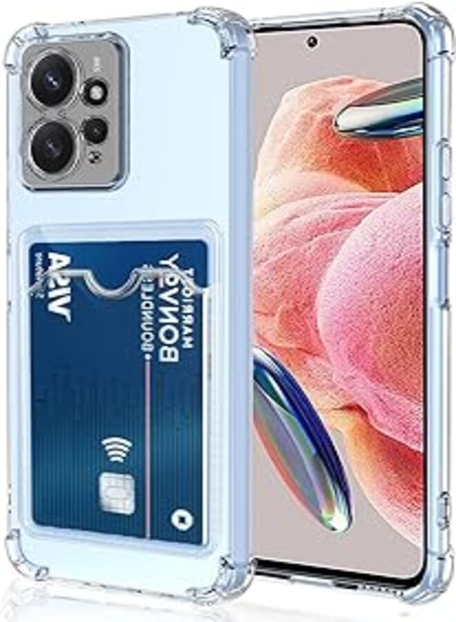 Dl3 Mobilak Clear Wallet Phone Case for Xiaomi Redmi Note 12 4G (Not 5G) Upgrade Card Slot Case Slim Fit Protective Soft TPU Shockproof Cover with Cute Card Holder - Transparent 