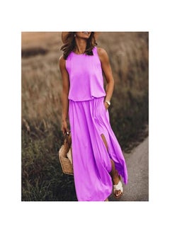 Summer European And American Women's Fashion Retro Round Neck Sleeveless Split Solid Color Two-piece Dress
