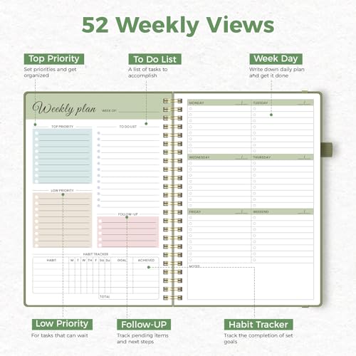 Oucaru Undated Weekly Planner, A5 To Do List Notebook with Goal & Habit Tracker Organizer, 52 Weekly Planner Notebook with Spiral Binding for Office Home School Supplies - Image 4