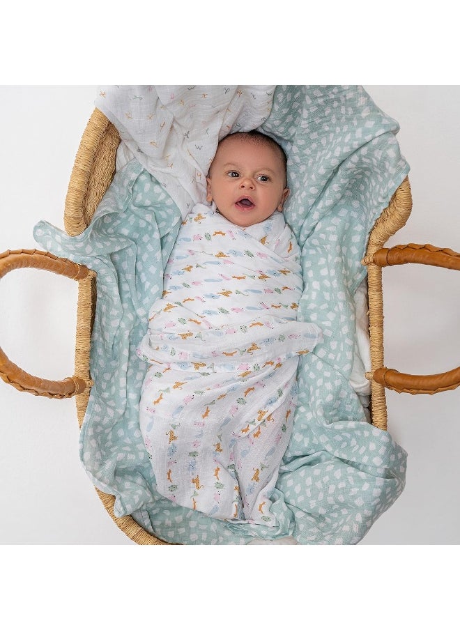 aden + anais aden + anais Essentials Swaddle Blanket, Boutique Muslin Blankets for Girls & Boys, Baby Receiving Swaddles, Ideal Newborn & Infant Swaddling Set, Perfect Shower Gifts, 4 Pack, Alphabet Animals  - Image 4