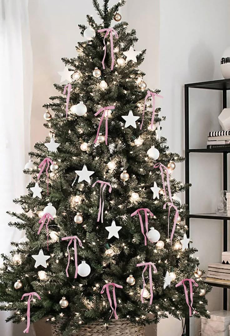 Utehilly Pink Vintage Velvet Bows Decorations Small Ornaments for Christmas Tree, Garland, Wreath, Door, Outdoor (24 Pcs, 5 * 7 Inch) - Image 4