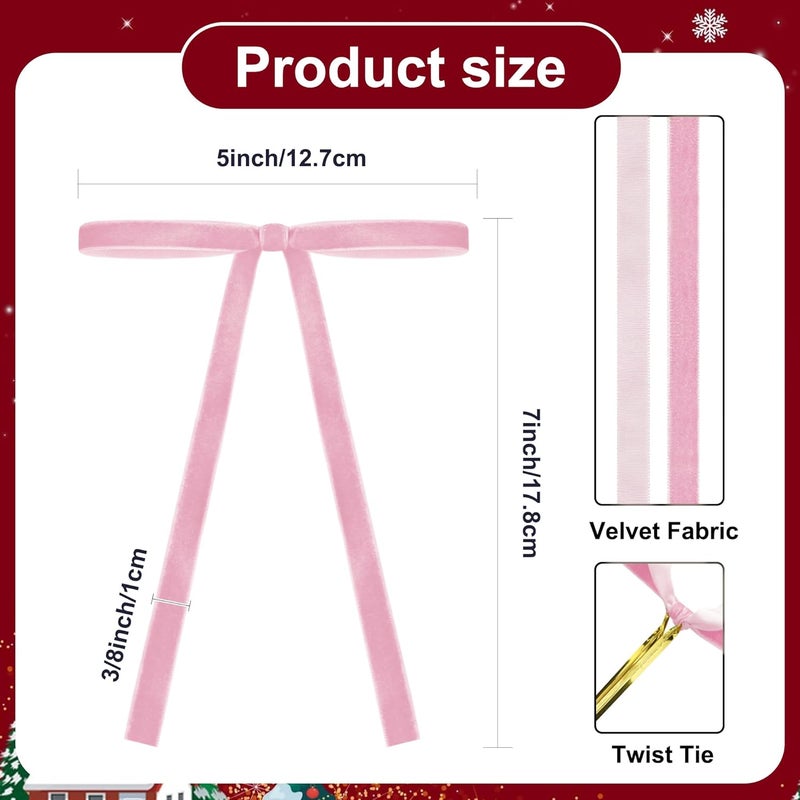 Utehilly Pink Vintage Velvet Bows Decorations Small Ornaments for Christmas Tree, Garland, Wreath, Door, Outdoor (24 Pcs, 5 * 7 Inch) - Image 2
