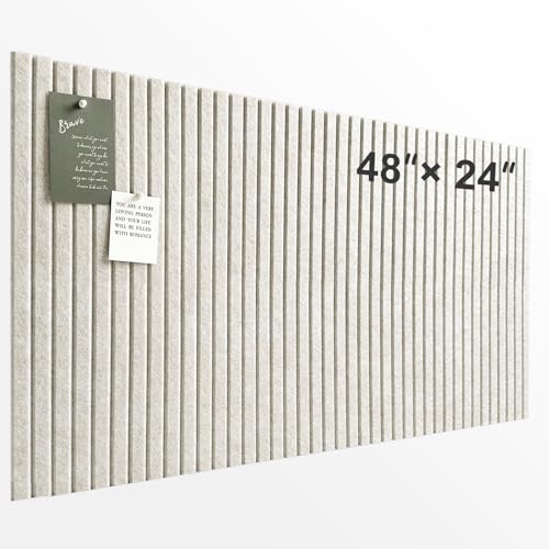 AkuDecor Large Cork Board for Office, 8 Pack Felt Wall Tiles with Slat Wall Paneling and Safe Removable Adhesive Tabs, Felt Bulletin Board Pin Board Cork Boards for Walls - Oatmeal - Image 1