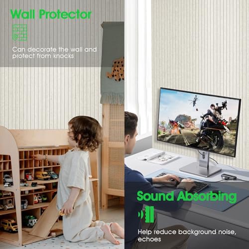 AkuDecor Large Cork Board for Office, 8 Pack Felt Wall Tiles with Slat Wall Paneling and Safe Removable Adhesive Tabs, Felt Bulletin Board Pin Board Cork Boards for Walls - Oatmeal - Image 2