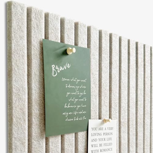 AkuDecor Large Cork Board for Office, 8 Pack Felt Wall Tiles with Slat Wall Paneling and Safe Removable Adhesive Tabs, Felt Bulletin Board Pin Board Cork Boards for Walls - Oatmeal - Image 3