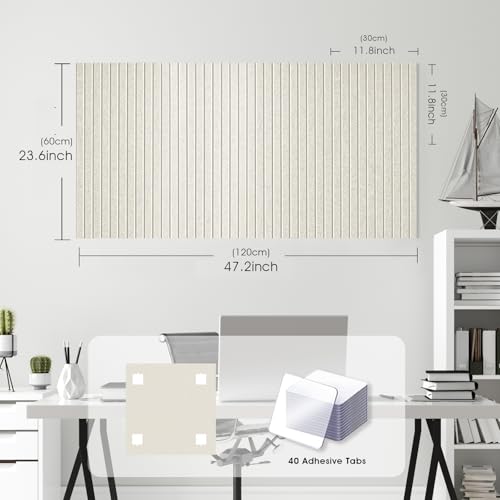 AkuDecor Large Cork Board for Office, 8 Pack Felt Wall Tiles with Slat Wall Paneling and Safe Removable Adhesive Tabs, Felt Bulletin Board Pin Board Cork Boards for Walls - Oatmeal - Image 4