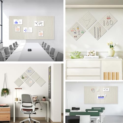 AkuDecor Large Cork Board for Office, 8 Pack Felt Wall Tiles with Slat Wall Paneling and Safe Removable Adhesive Tabs, Felt Bulletin Board Pin Board Cork Boards for Walls - Oatmeal - Image 5