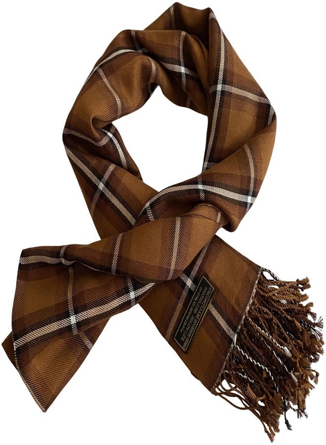 CJ Apparel Brown Tartan Design Nepalese Tassels Shawl Scarf Wrap Stole Throw Head Wrap Pashmina New - Image 5