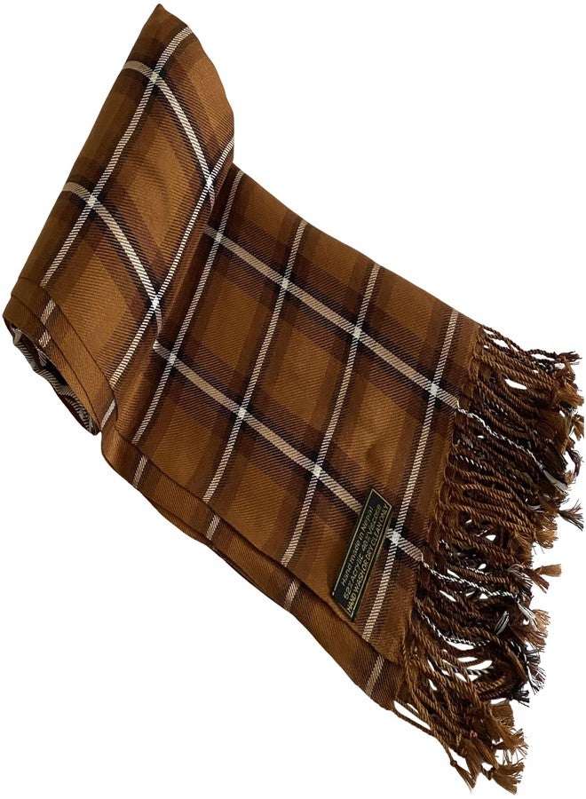 CJ Apparel Brown Tartan Design Nepalese Tassels Shawl Scarf Wrap Stole Throw Head Wrap Pashmina New - Image 2