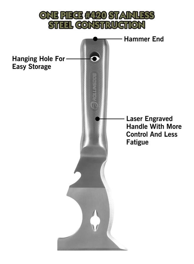 Rollingdog 3 inch 10 in 1 Multifunction Painter's Tool - 420 Stainless Steel Mirror Polished One Piece Blade And Laser Engraved Handle - Image 4