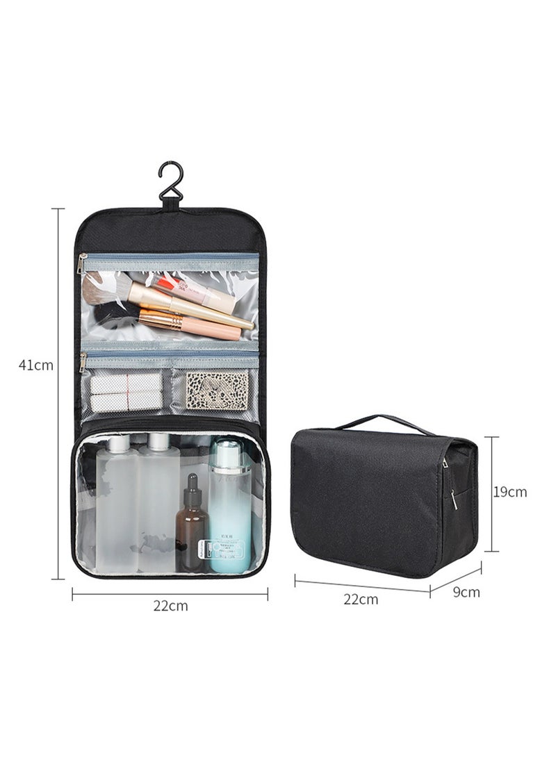 Hangable Toiletry Bag, Men'S And Women'S Business Dry And Wet Separation Bag, Travel Toiletry Storage Bag, Washing And Care Set Storage -Pvc Window Hook Toiletry Bag (Black) - Image 2