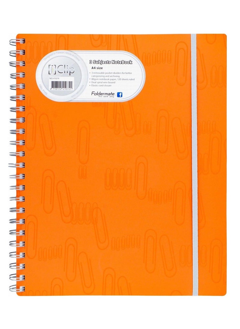 Foldermate - 3-Piece A4 Size Spiral Subject Notebook With Elastic Closure Brown Cover - Image 1