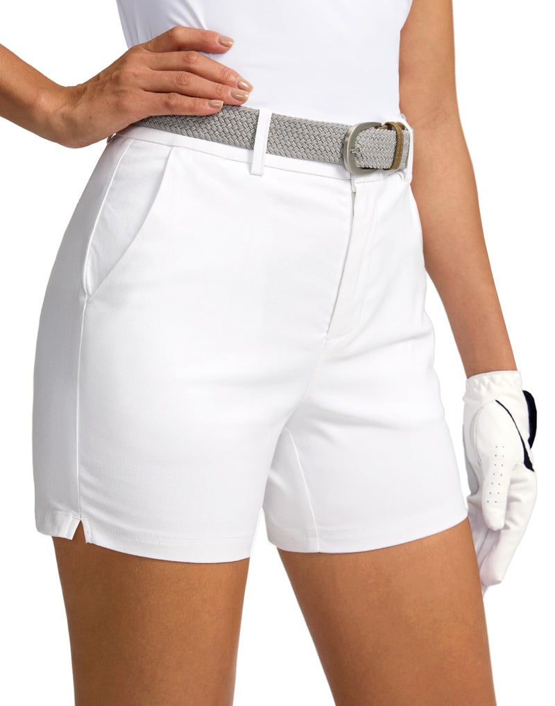 SANTINY Women's 5" Golf Shorts with Pockets Quick Dry Stretch Work Outdoor Hiking Shorts for Women Casual Summer (White_L) - Image 1