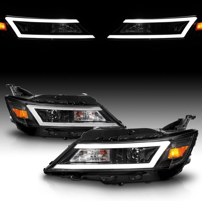 AmeriLite Black Replacement Headlights Pair for 2014-2020 Chevy Impala with LED Tube Bar - Image 1