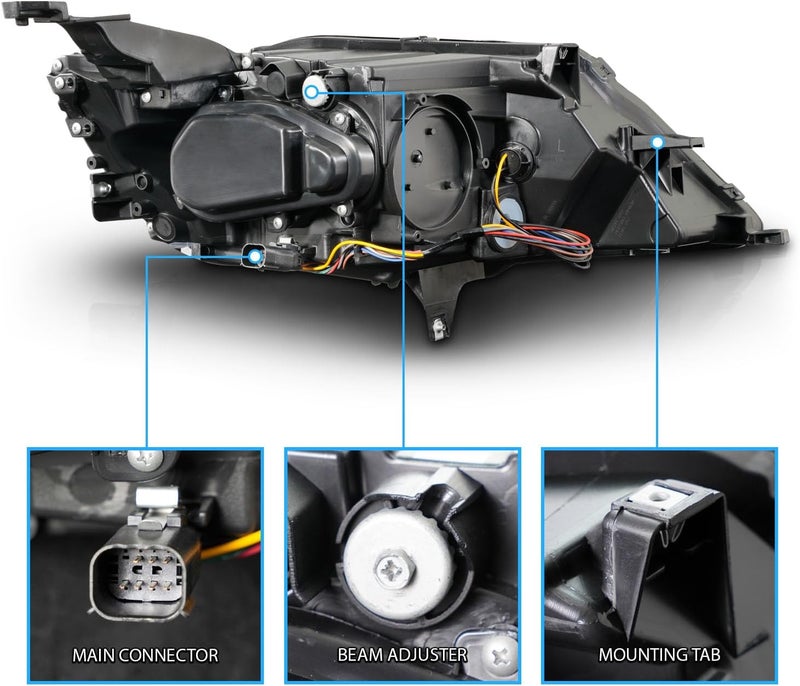AmeriLite Black Replacement Headlights Pair for 2014-2020 Chevy Impala with LED Tube Bar - Image 5