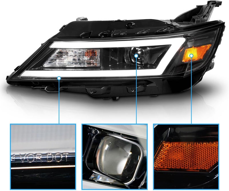 AmeriLite Black Replacement Headlights Pair for 2014-2020 Chevy Impala with LED Tube Bar - Image 3
