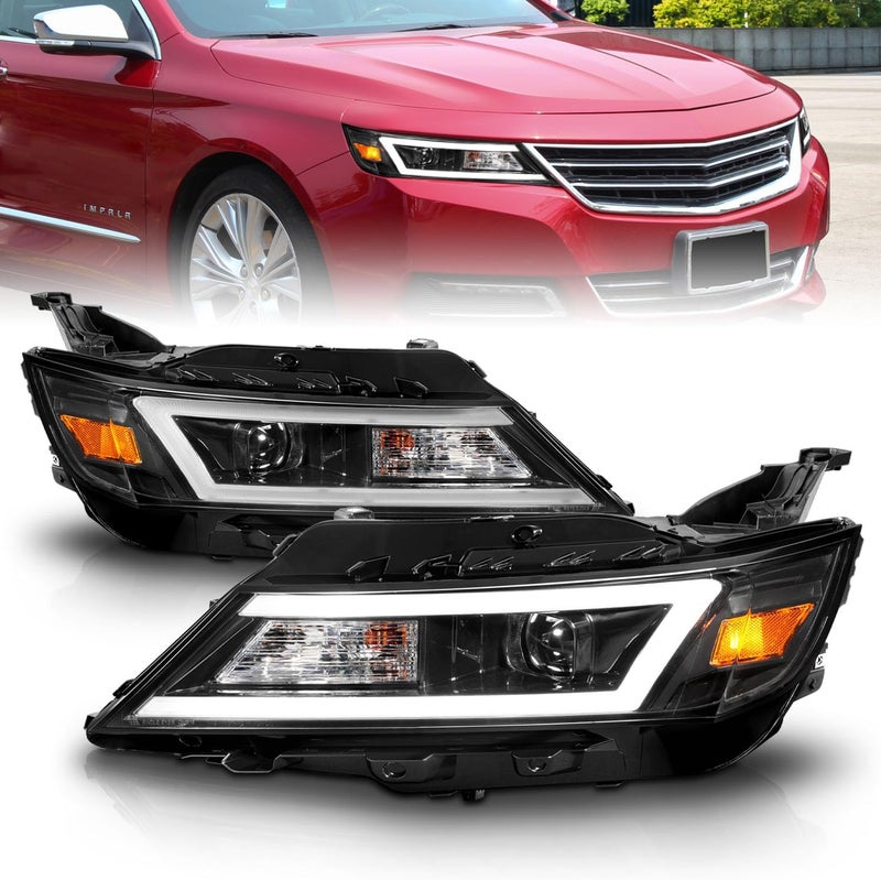 AmeriLite Black Replacement Headlights Pair for 2014-2020 Chevy Impala with LED Tube Bar - Image 2