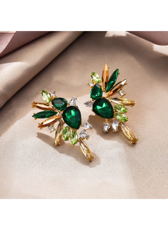 EVER FAITH St Patricks Day Crystal Fashion Statement Earrings, Vintage Marquise Teardrop Cluster Bling Colorful Dangle Earrings For Women Green W/Champagne Gold-Tone  - Image 4