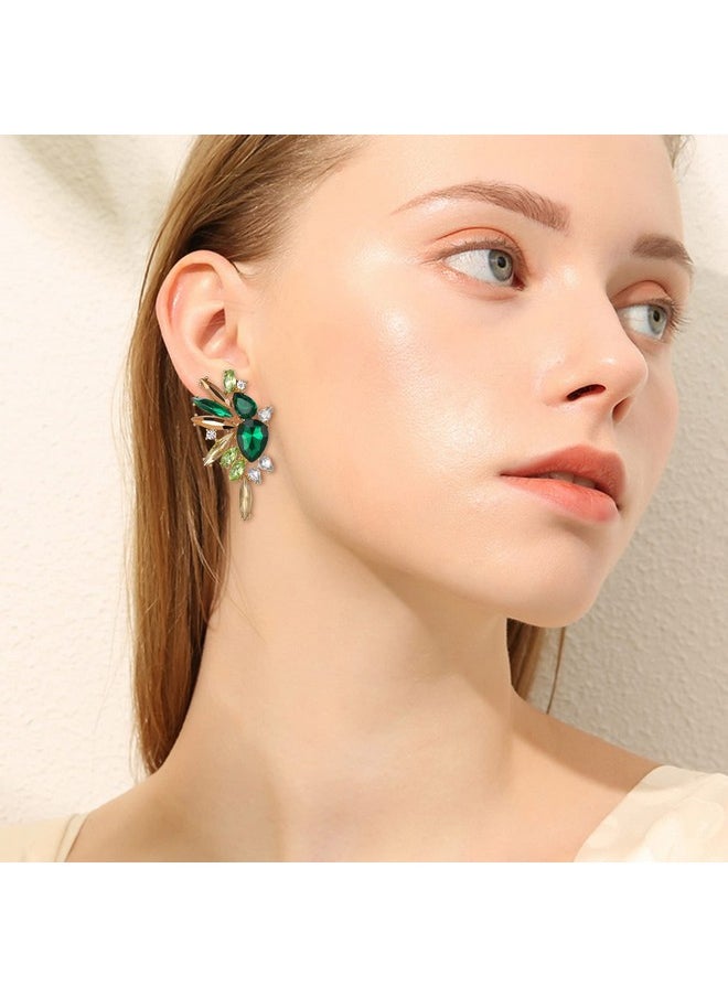 EVER FAITH St Patricks Day Crystal Fashion Statement Earrings, Vintage Marquise Teardrop Cluster Bling Colorful Dangle Earrings For Women Green W/Champagne Gold-Tone  - Image 3