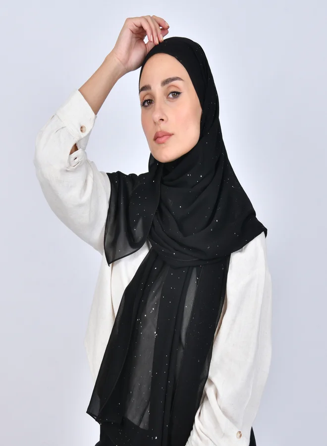 عبايات حوراء طرحة حرير سوداء بطبعات فضية لامعة