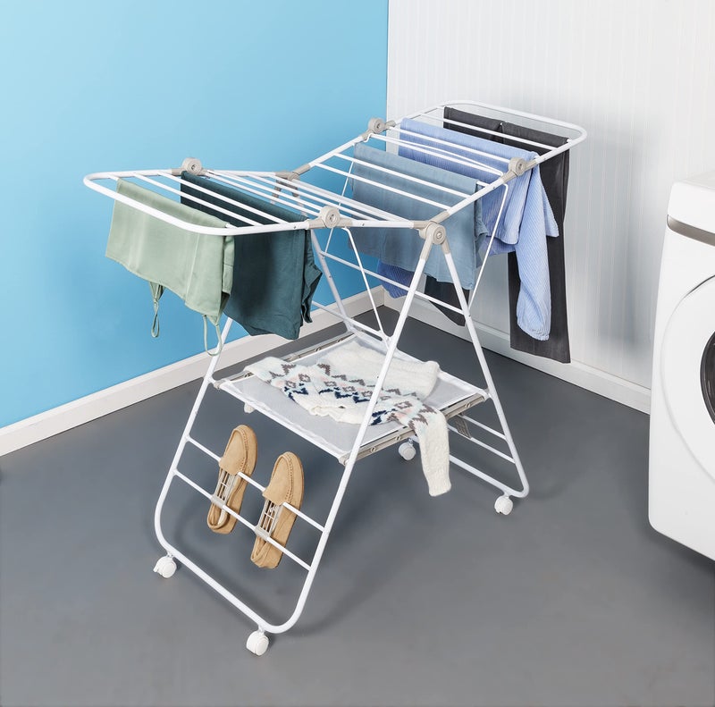 HoneyCanDo Folding Wing Clothes Dryer with Wheels DRY09804 White 50 lbs