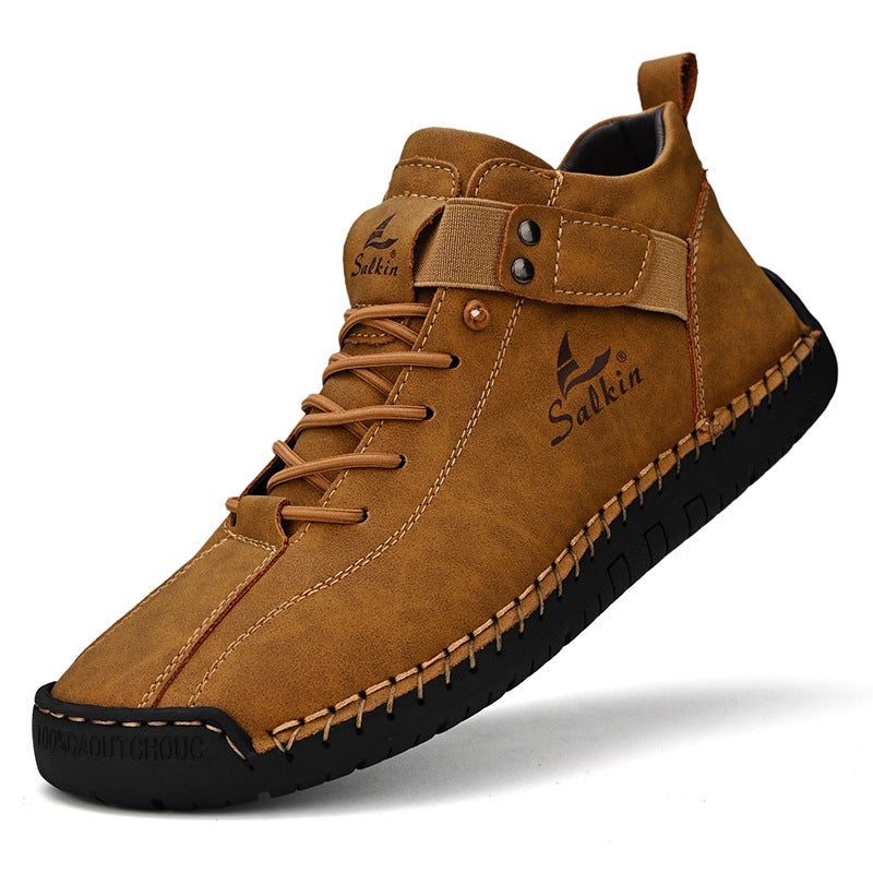 Men's Casual Boots Low Top Hand Stitched Slip-on Leather Shoes - Image 2