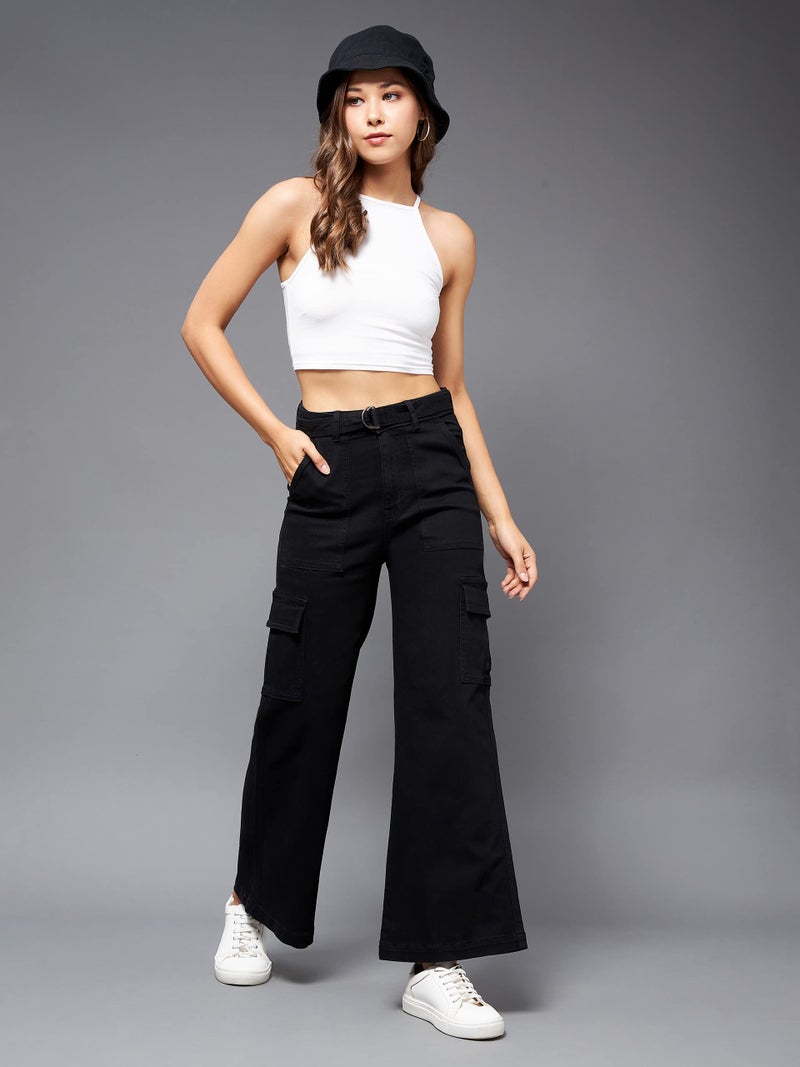 Miss Chase Women's Wide Leg High Rise Clean Look Regular Stretchable Denim Jeans Black - Image 3