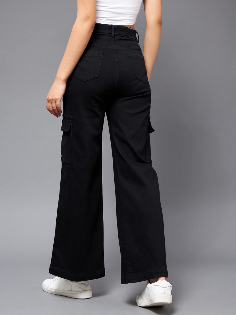 Miss Chase Women's Wide Leg High Rise Clean Look Regular Stretchable Denim Jeans Black - Image 5