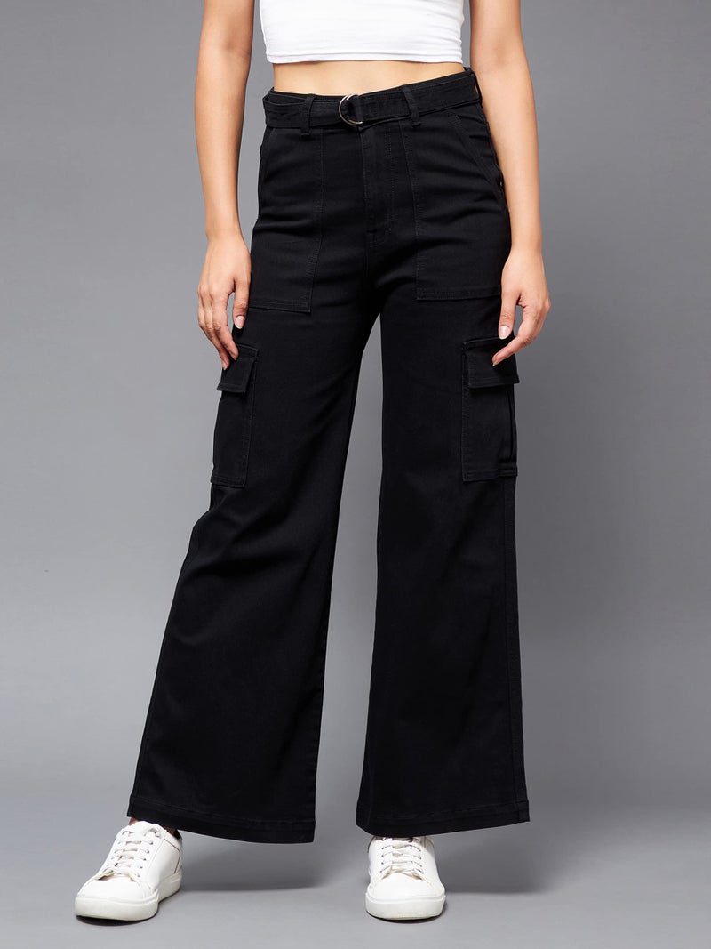 Miss Chase Women's Wide Leg High Rise Clean Look Regular Stretchable Denim Jeans Black - Image 4