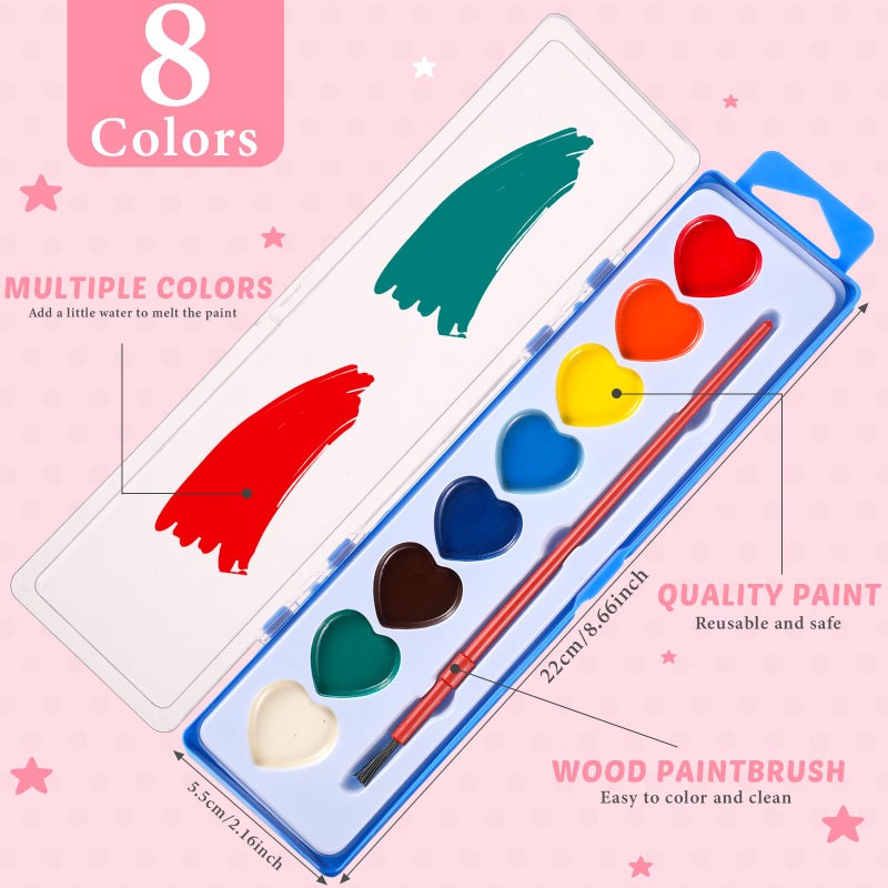 Sabary 30 Pack Watercolor Paint Set Bulk 8 Washable Water Color Paint with Card and Red Rope for Parties Birthday Party Favor Exchange Gift Prizes Graduation Present Art Supplies (Heart) - Image 3