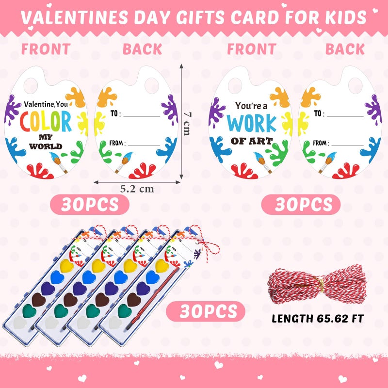 Sabary 30 Pack Watercolor Paint Set Bulk 8 Washable Water Color Paint with Card and Red Rope for Parties Birthday Party Favor Exchange Gift Prizes Graduation Present Art Supplies (Heart) - Image 2