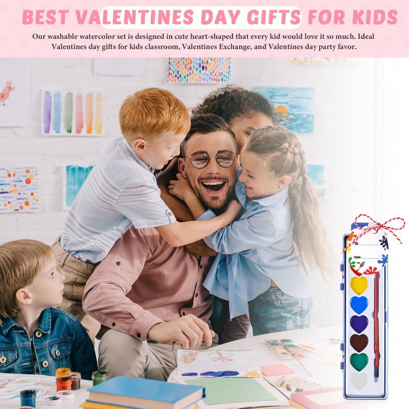 Sabary 30 Pack Watercolor Paint Set Bulk 8 Washable Water Color Paint with Card and Red Rope for Parties Birthday Party Favor Exchange Gift Prizes Graduation Present Art Supplies (Heart) - Image 5
