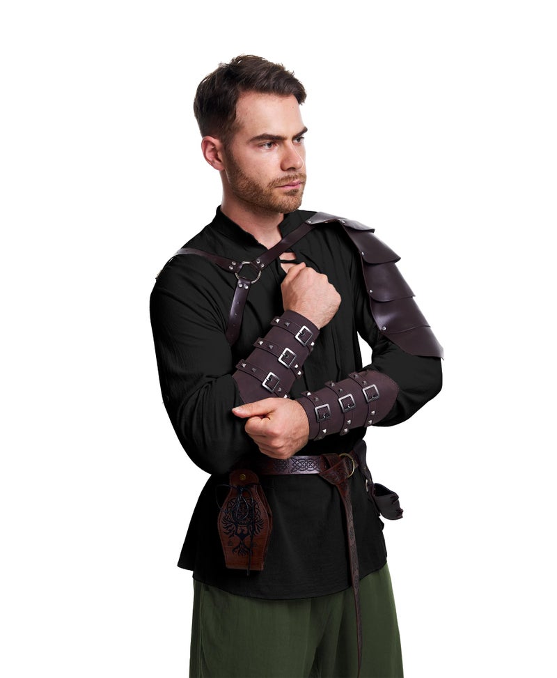 Vanderdyken 8 Pcs Men's Renaissance Costume Halloween Medieval Pirate Shirt Pant Viking Costume Accessories Set (Elegant Color, X-Large) - Image 4