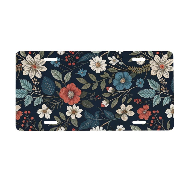 CTVSLFU Front License Plate Cover â€“ Aluminum Metal Car Accessory, Rust-Proof Novelty Vanity Tag Decor for Men & Women, 6x12 with 4 Holes - 047 Vintage Flowers - Image 1