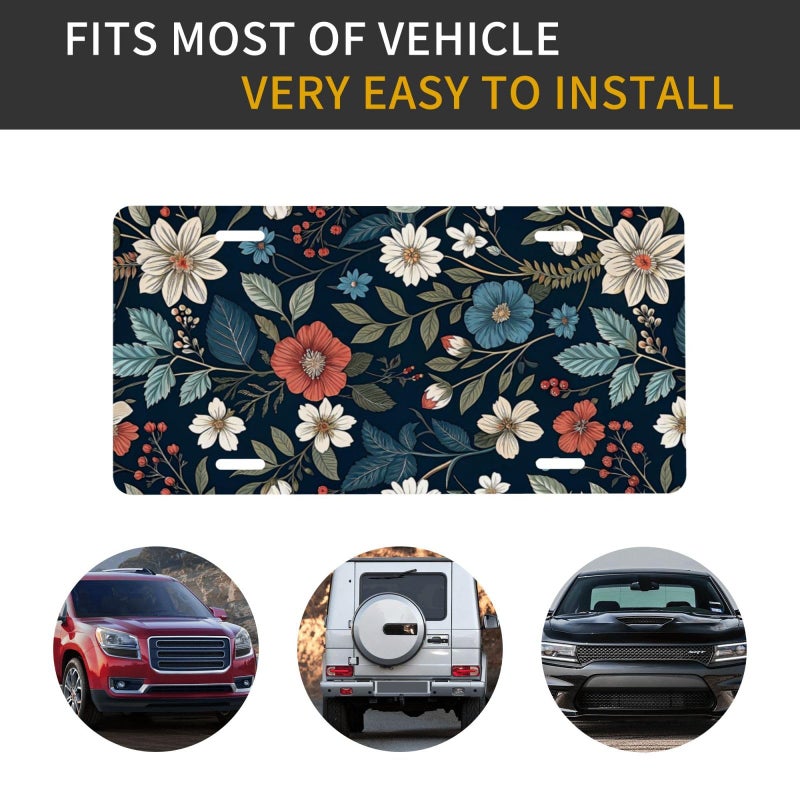 CTVSLFU Front License Plate Cover â€“ Aluminum Metal Car Accessory, Rust-Proof Novelty Vanity Tag Decor for Men & Women, 6x12 with 4 Holes - 047 Vintage Flowers - Image 4