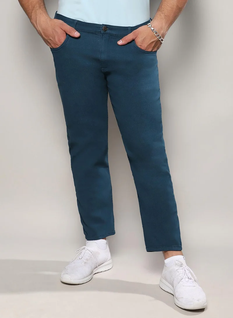 انستافاب بلس جينز رجالي أزرق بروسي مطوي الحاشية بتصميم كاجوال بخصر مريح