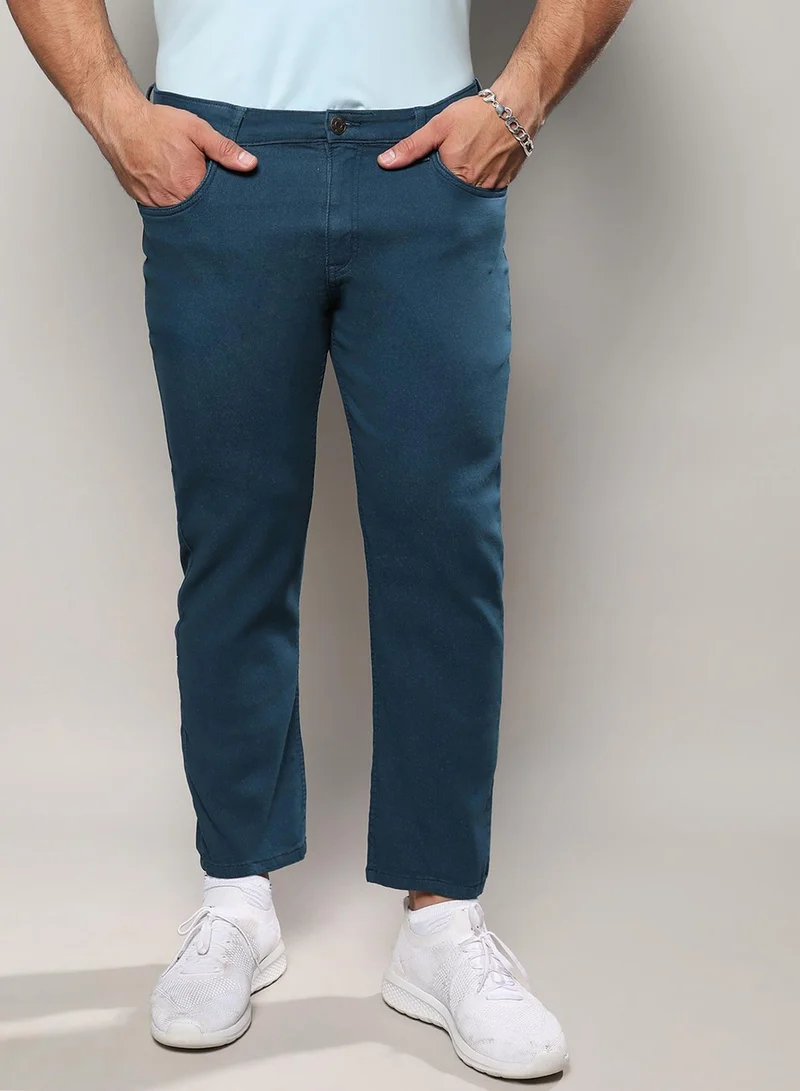 انستافاب بلس جينز رجالي أزرق بروسي مطوي الحاشية بتصميم كاجوال بخصر مريح