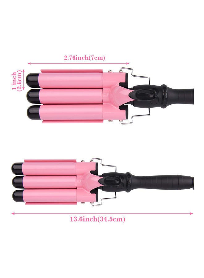 NIBEMINENT 3-Barrel Curling Iron Hair Crimper with Heat Resistant Glove and Travel Bag Pink/Black - Image 3