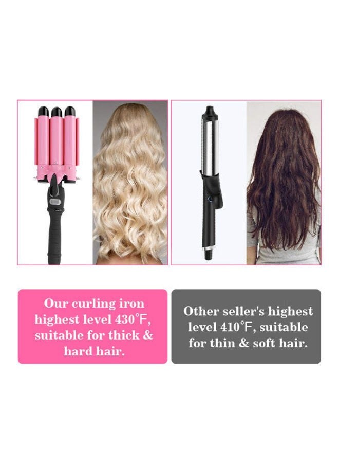 NIBEMINENT 3-Barrel Curling Iron Hair Crimper with Heat Resistant Glove and Travel Bag Pink/Black - Image 5