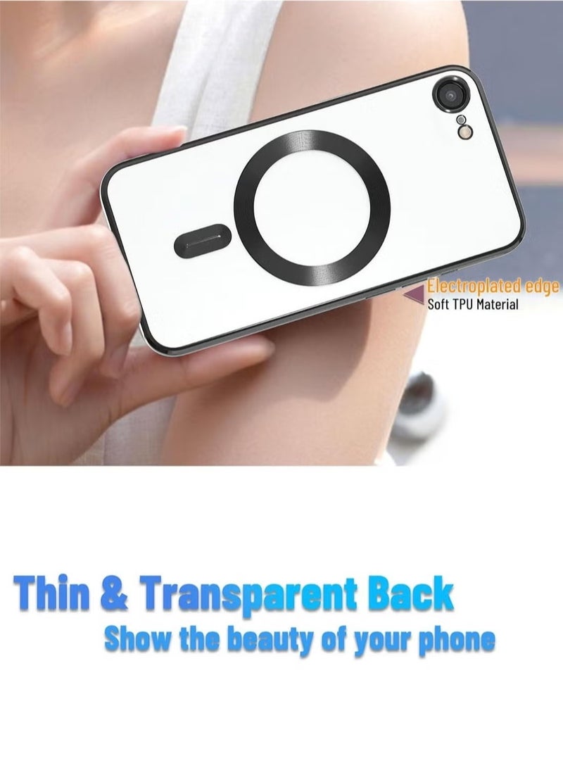 YJS Apple iPhone 16e 5G 2025 MagSafe Compatible PU Clear Case – Luxury Plating Finish, Raised Lips for Camera Protection, Shockproof Transparent Cover with Slim Fit Design & Precise Cutouts Black - Image 2