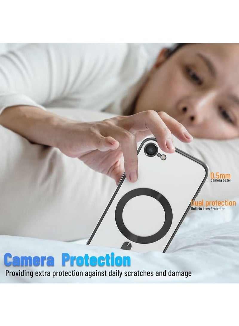 YJS Apple iPhone 16e 5G 2025 MagSafe Compatible PU Clear Case – Luxury Plating Finish, Raised Lips for Camera Protection, Shockproof Transparent Cover with Slim Fit Design & Precise Cutouts Black - Image 3