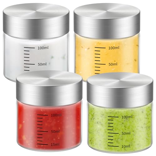 CWHHRN 4 Oz Glass Bottles, 4 Pack Glass Jar with Lid, BPA Free, Borosilicate Glass, Stainless Steel Lids for Juicing, Smoothies, Infused Water, Beverage Storage - Image 1
